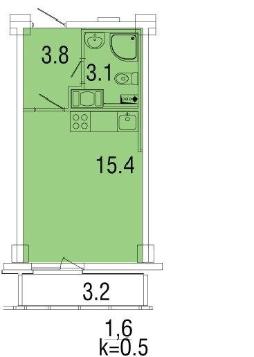 Студия 23.9 м²