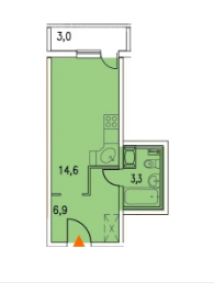 Студия 25.7 м²