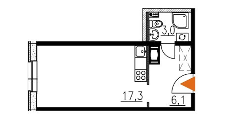 Студия 26.4 м²
