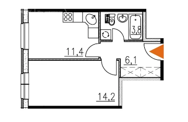 Однокомнатная квартира 35.5 м²