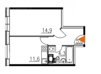 Однокомнатная квартира 34.5 м²