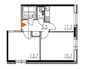 Двухкомнатная квартира 49.5 м²