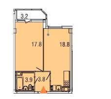 Однокомнатная квартира 45.3 м²