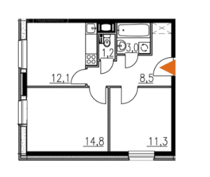 Двухкомнатная квартира 50.9 м²